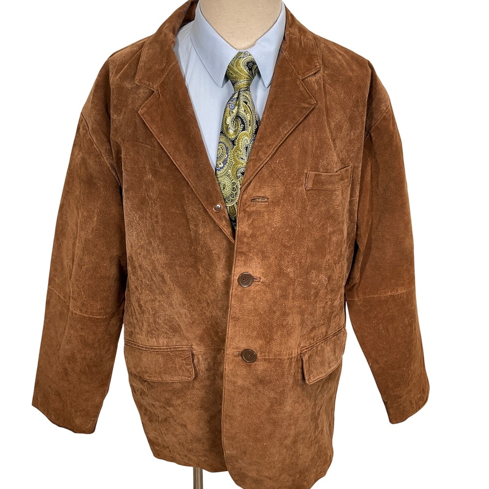 HABAND EXECUTIVE Jacket Mens  XX Warm Brown 2/3 Roll Button Suede Leather Coat